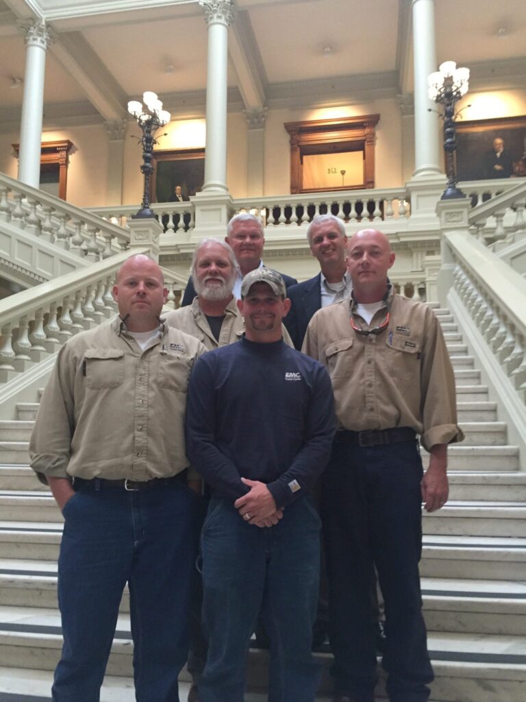 (Clockwise from top left) Coweta-Fayette EMC’s Wendell Webb, Chris Stephens, Jeremy Brown, Ben Young, Corey Hendrix and Bobby Smith traveled to the state Capitol for a recognition ceremony among lawmakers and electric utilities honoring power line workers.